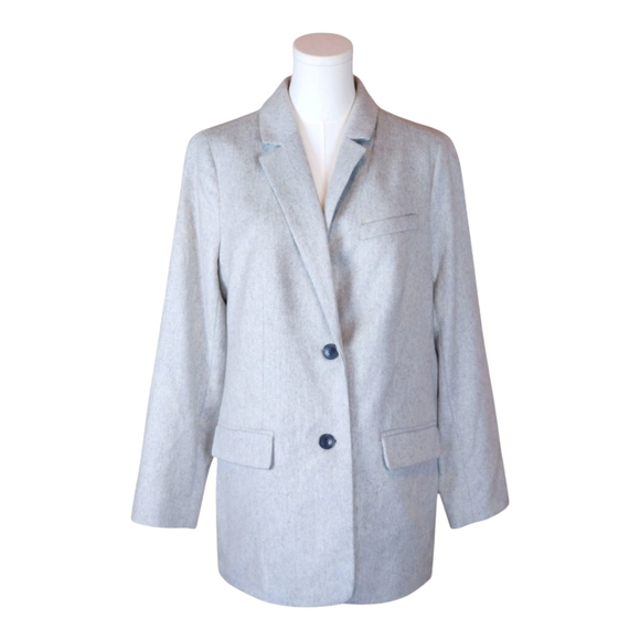 Talbots Gray Herringbone Wool Blazer Size 12 Italian Fabric Classic Workwear - Picture 1 of 16
